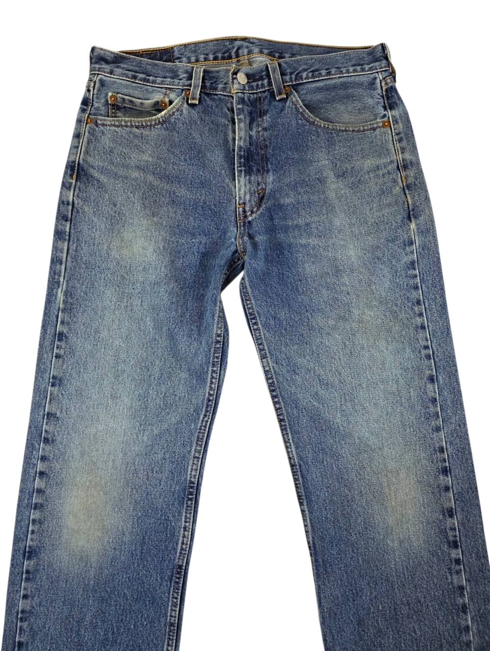 Levi’s 505 Straight Leg Jeans Men’s 33x34 Medium Wash Distressed Faded Worn In - Picture 3 of 11